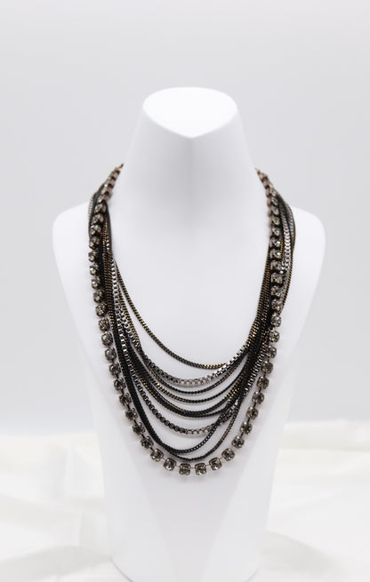 Smoky Crystal Multi-Layer Statement Necklace