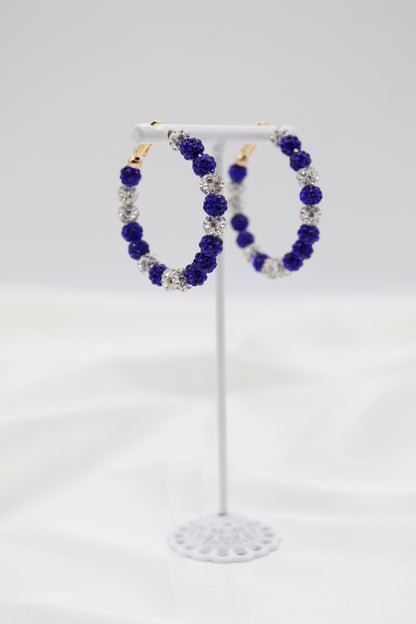 Silver and Blue Paveball Gameday Hoop Earring