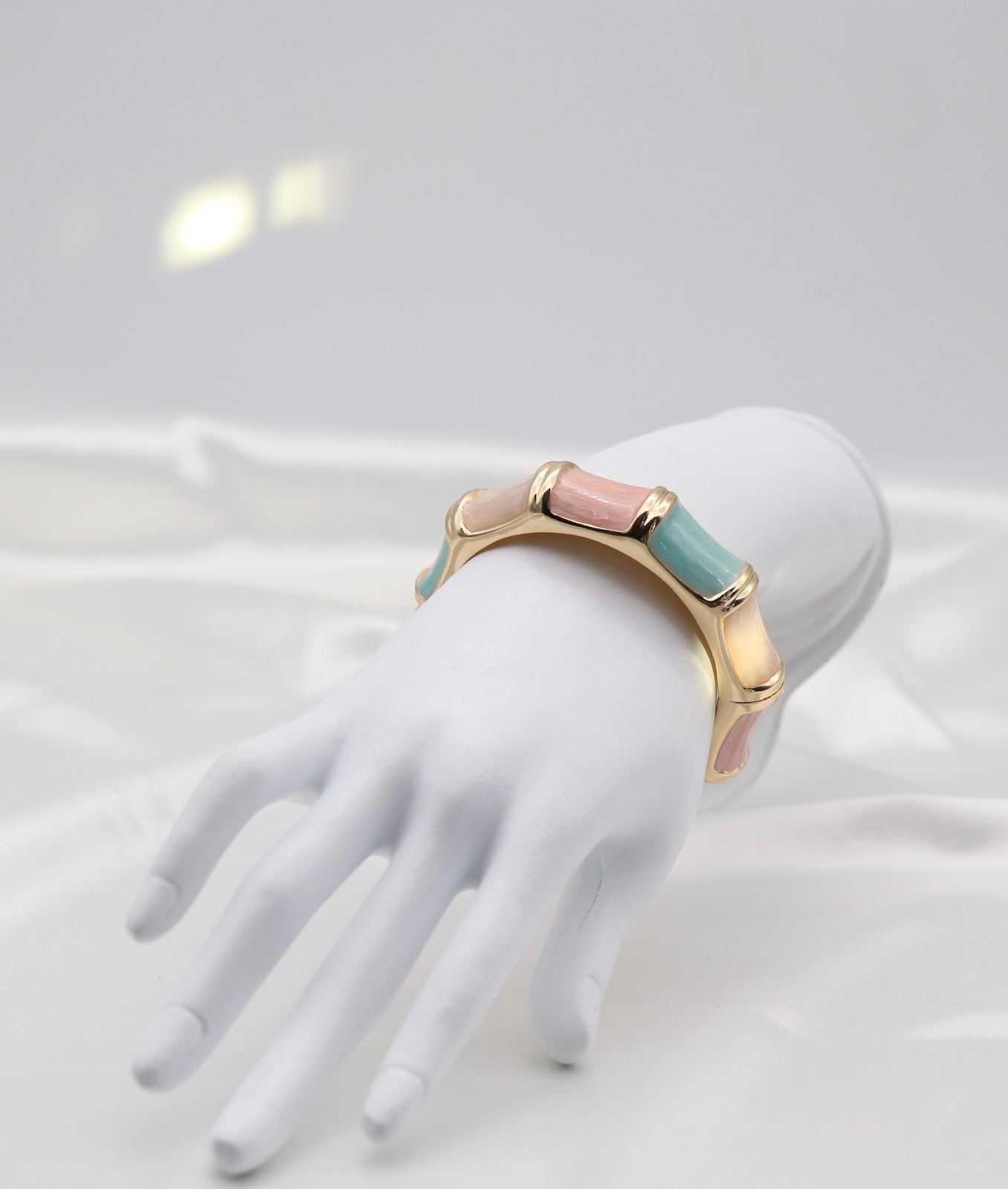 Gold Pastel Multi-Color Enamel Hinged Bangle Bracelet