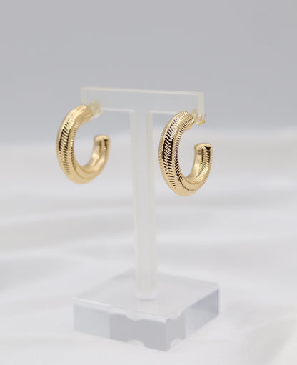 Etched Horizon Gold Hoop Earrings
