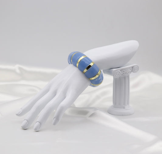 Sky Blue Marble Stretch Bracelet with Polished Gold Accents