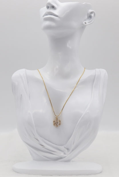 Gold Flower Pendant Necklace – Dainty Crystal Blossom Charm
