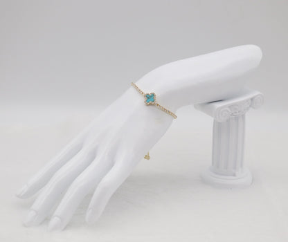 Turquoise Clover Adjustable CZ Bracelet