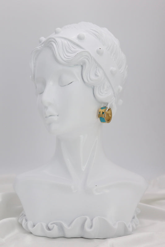 Turquoise Enamel Gold Huggie Hoop Earrings – Bold Modern Statement