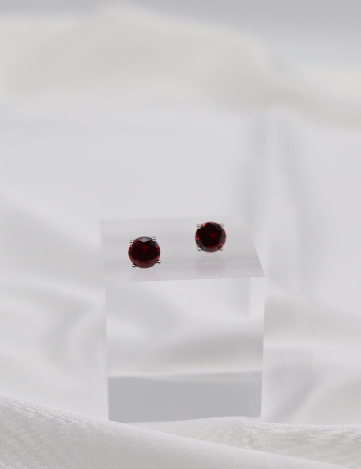 Ruby Red Crystal Stud Earrings – Classic Round Solitaire Studs