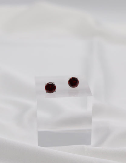 Ruby Red Crystal Stud Earrings – Classic Round Solitaire Studs