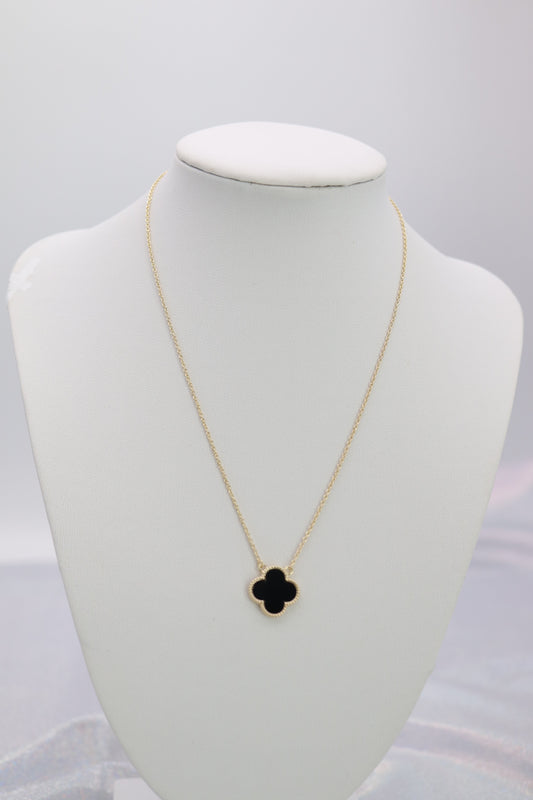 Black Onyx Clover Gold Necklace