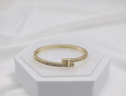 Gold CZ Hinge Bypass Bracelet