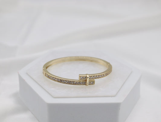 Gold CZ Hinge Bypass Bracelet