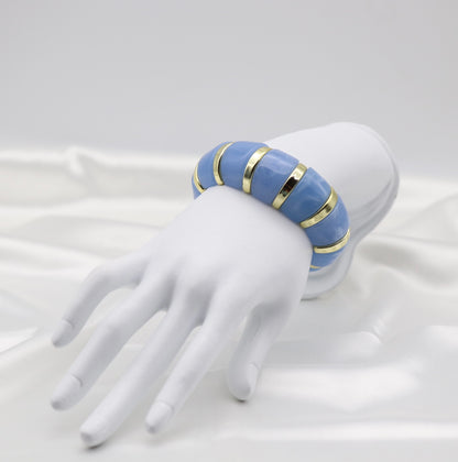 Sky Blue Marble Stretch Bracelet with Polished Gold Accents