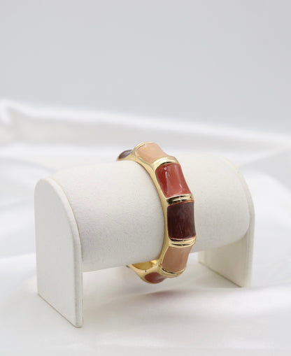 Gold Blush & Wine Multi-Tone Enamel Hinged Bangle Bracelet