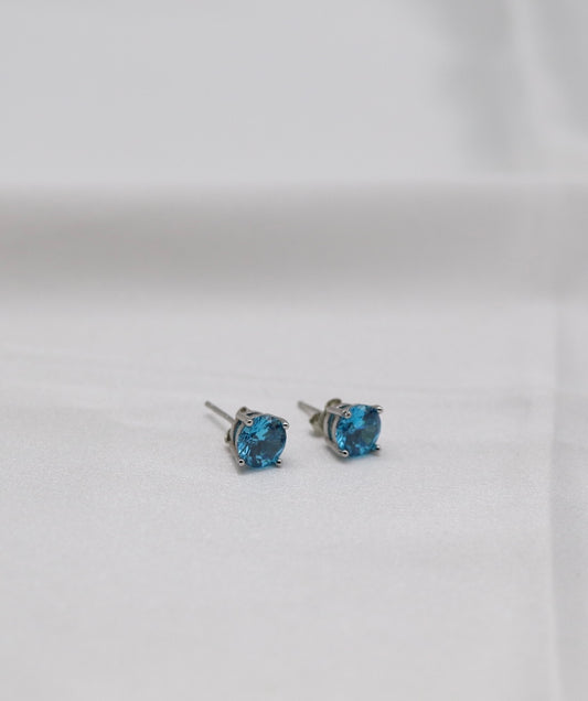 Teal Blue Crystal Stud Earrings – Small Round Solitaire Studs