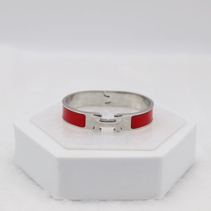 Bold Red Enamel “H” Bracelet – Silver Tone