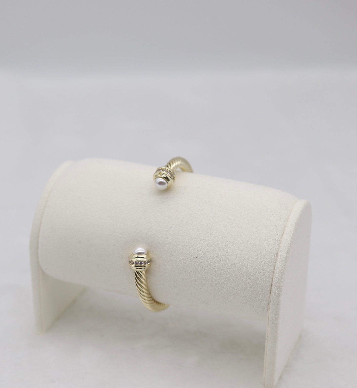 Gold Cable Cuff Bracelet with Pearl and Crystal Accents