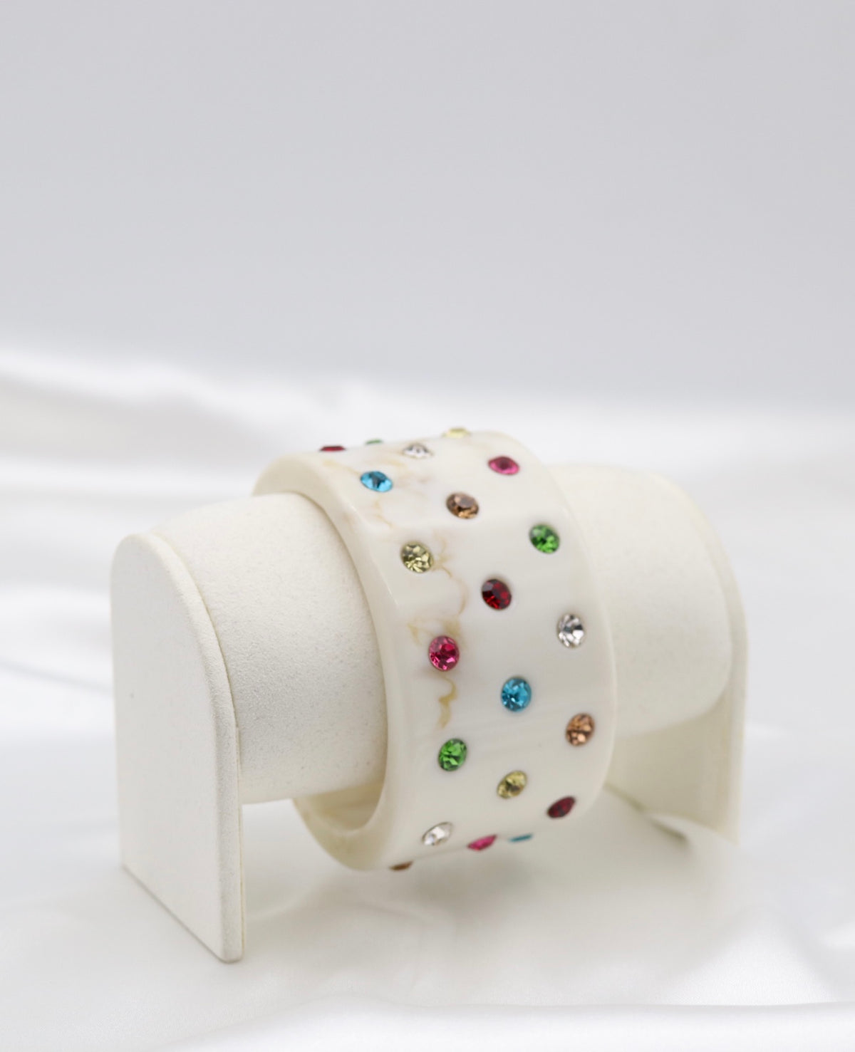 Ivory Marble Multicolor Crystal Acrylic Cuff Bracelet