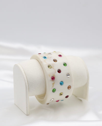 Ivory Marble Multicolor Crystal Acrylic Cuff Bracelet