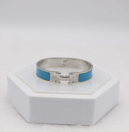 Medium Sleek Silver & Light Blue Enamel Bracelet