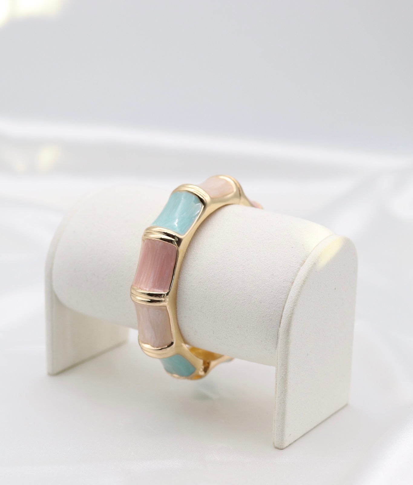 Gold Pastel Multi-Color Enamel Hinged Bangle Bracelet