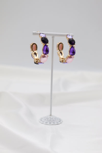 Lavender Glass Stone Hoop Earring