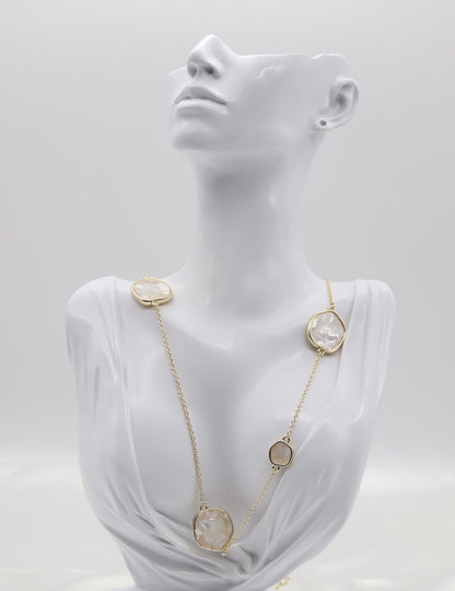 Gold Station Necklace with Irregular Clear Crystal Accents