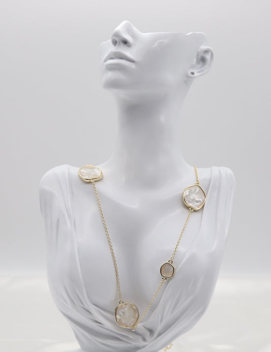 Gold Station Necklace with Irregular Clear Crystal Accents