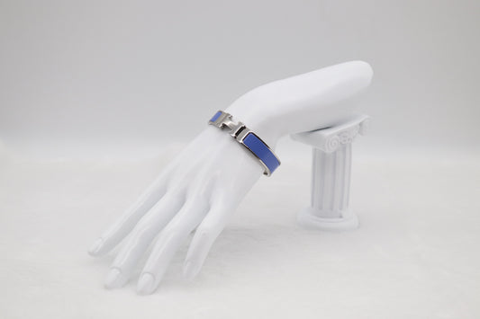 Medium Elegant Silver & Navy Blue Enamel Bracelet