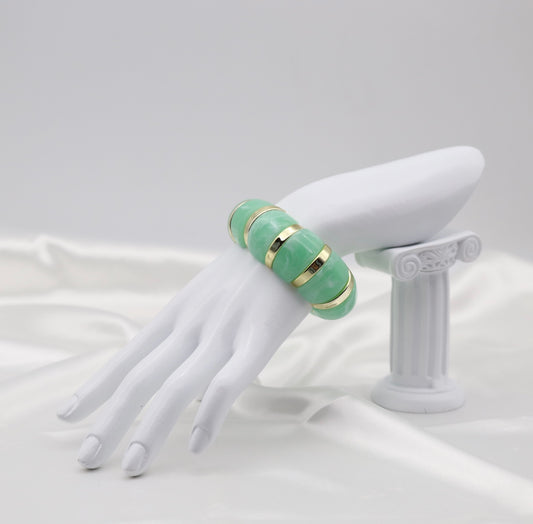 Mint Green Marble Stretch Bracelet with Polished Gold Accents