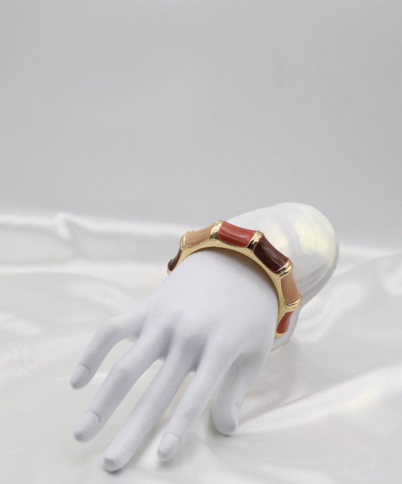 Gold Blush & Wine Multi-Tone Enamel Hinged Bangle Bracelet