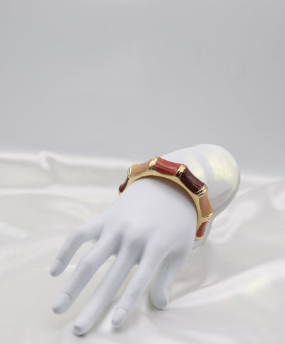 Gold Blush & Wine Multi-Tone Enamel Hinged Bangle Bracelet