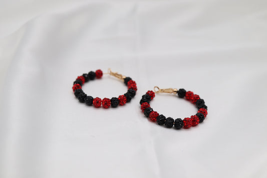 Black and Red Paveball Gameday Hoop Earring