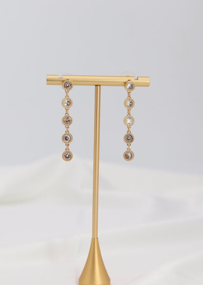 Golden Halo Crystal Drop Earrings – Multi-Stone Dangle Design
