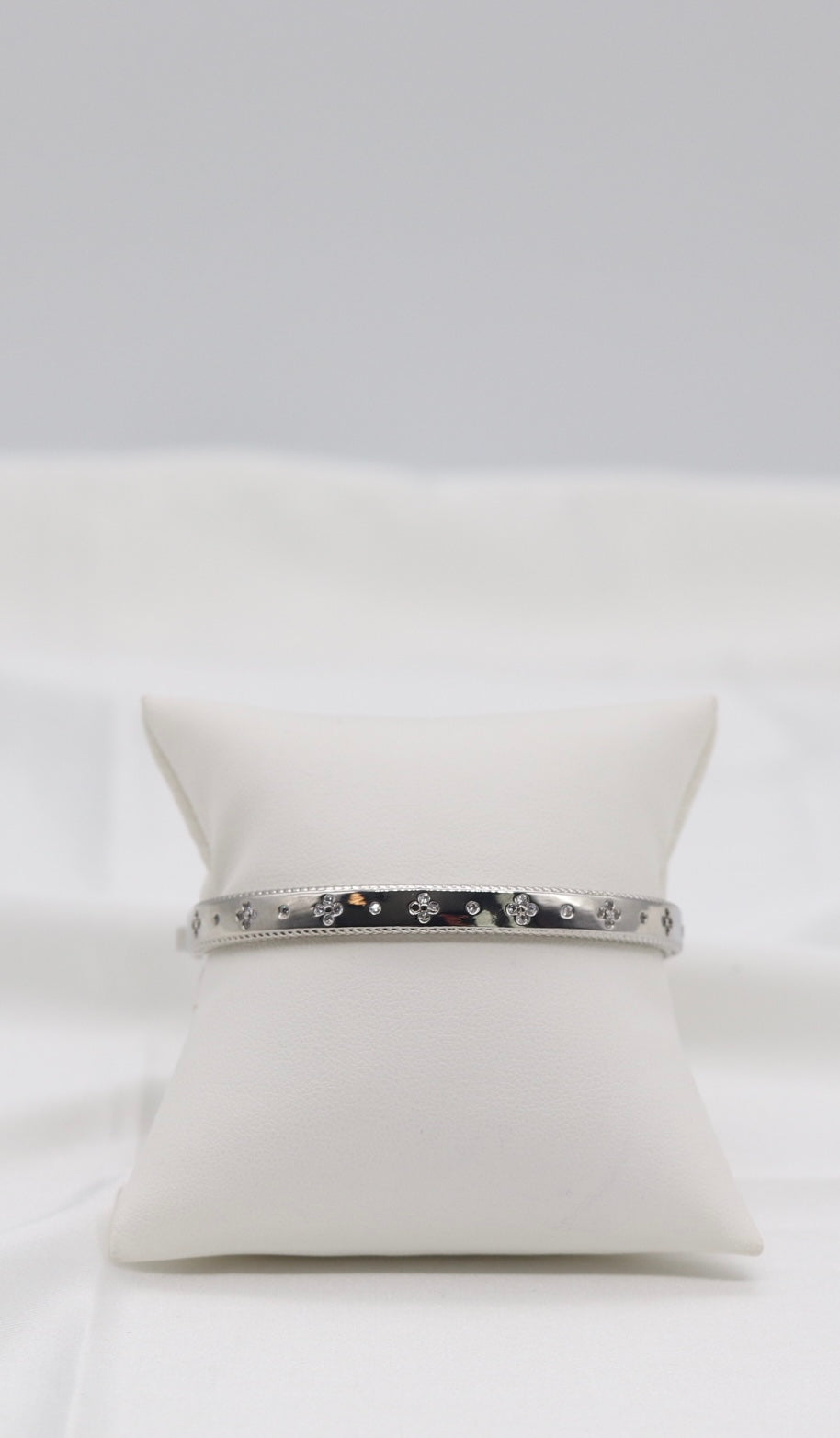 Silver Clover Accent Bangle Bracelet