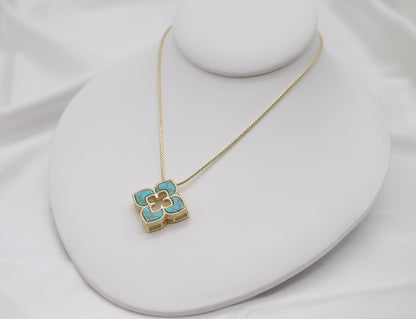 Gold Necklace with Turquoise Clover Pendant