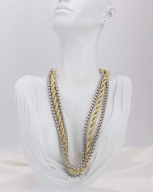 Mixed Metal Layered Rope & Beaded Chain Necklace
