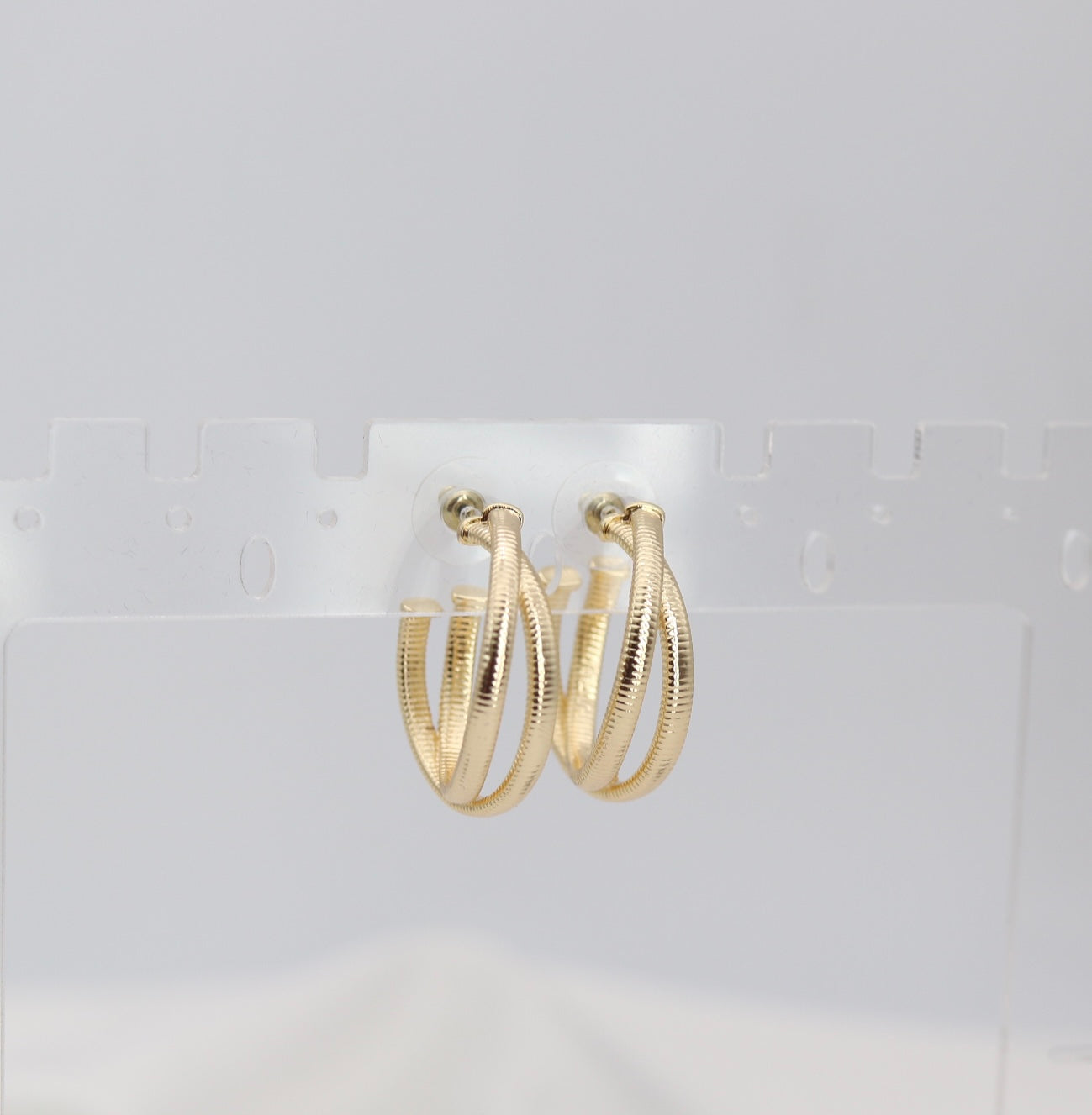 Layered Gold Hoop Earrings – Double Band Ribbed Hoops