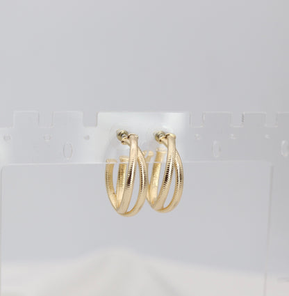Layered Gold Hoop Earrings – Double Band Ribbed Hoops