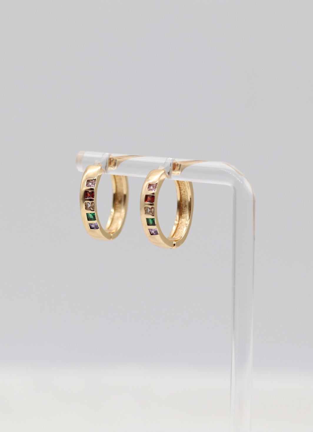 Rainbow Gemstone Huggie Hoop Earrings – Gold Multi-Color Crystal Hoops