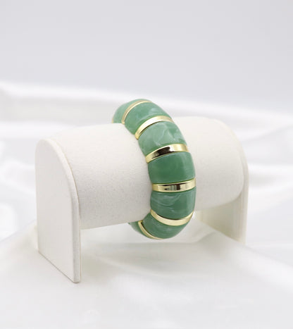 Seafoam Green Marble Stretch Bracelet with Polished Gold Accents