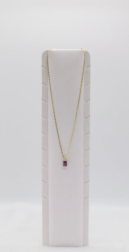 Gold Necklace with Rectangular Purple Gemstone Pendant