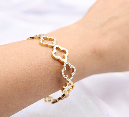 CZ and Gold Clover Cuff Bracelet