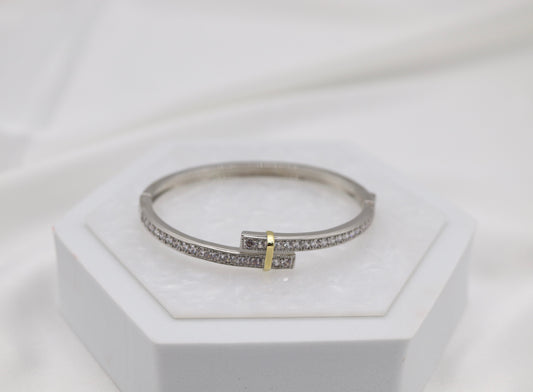 Silver CZ Hinge Bypass Bracelet