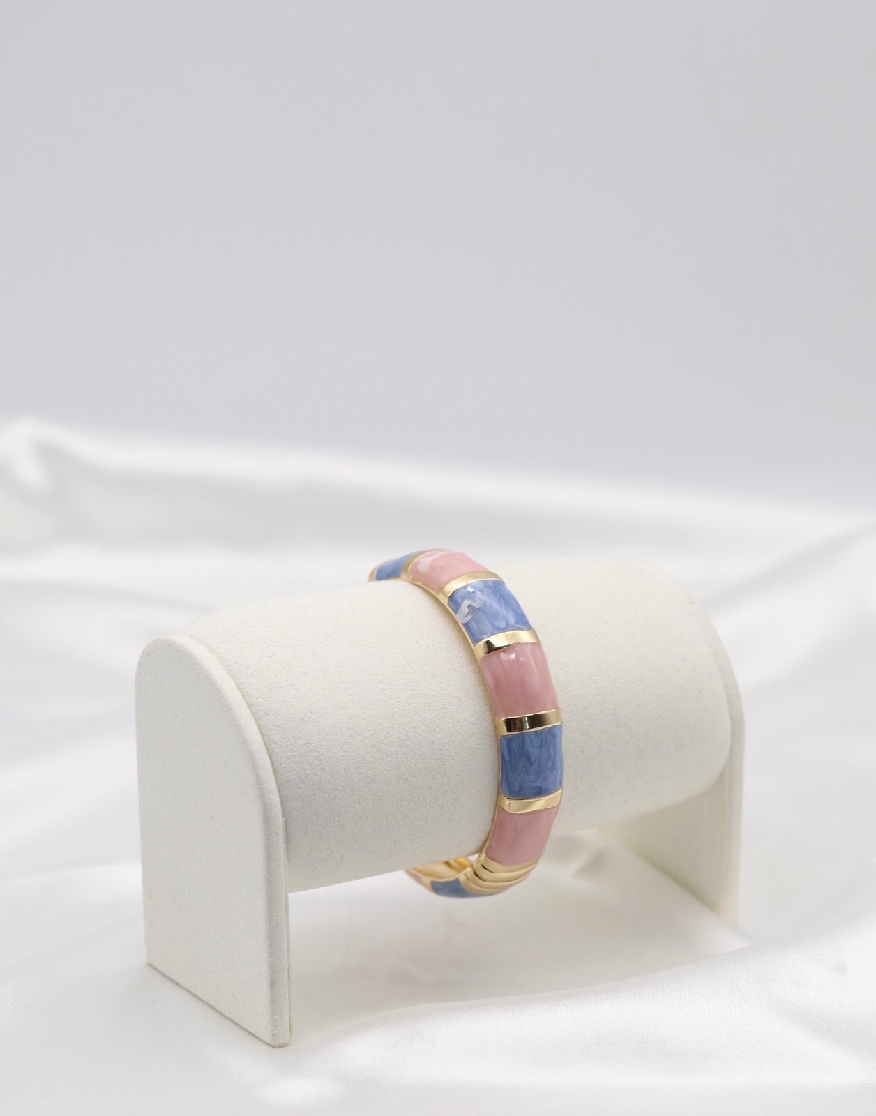 Gold Pink & Blue Multi-Tone Enamel Hinged Bangle Bracelet