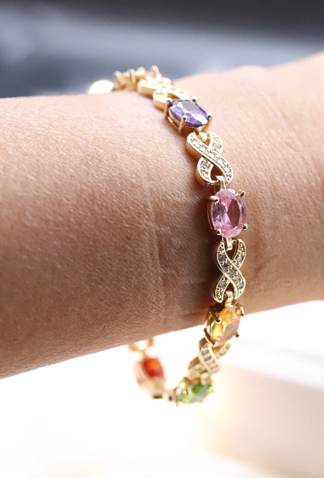 Variety Colored Gemstones Infinity Bracelet