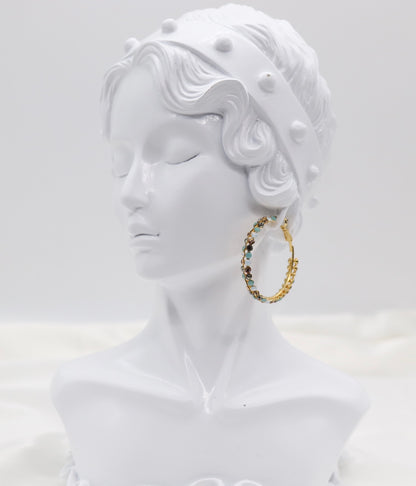 Teal & Champagne Crystal Hoop Earrings