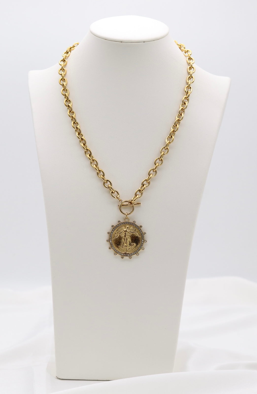 Gold-Tone Crystal Winged Goddess Medallion Necklace