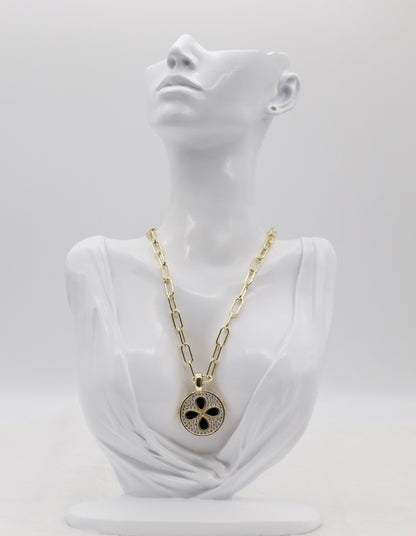 Gold Clover Medallion Pendant Necklace