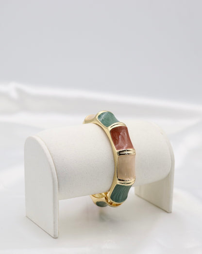 Gold Earth-Tone Multi-Color Enamel Hinged Bangle Bracelet