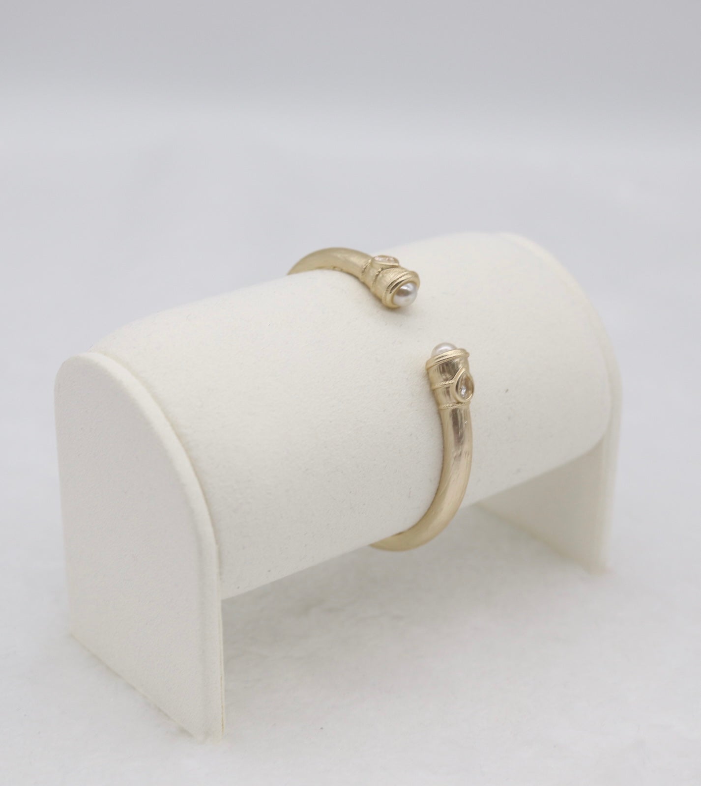 Gold-Tone Cuff Bracelet with Pearl and Crystal Endcaps