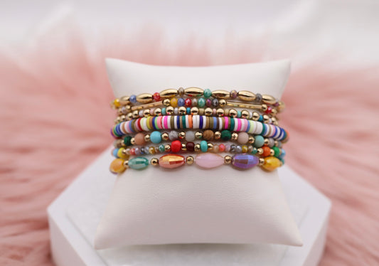 Gold Mixed Up Multicolored Beads Bracelet Set