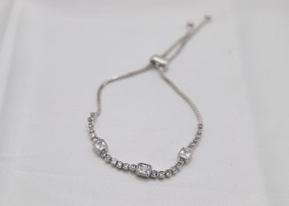 CZ Square and Round Silver Tennis Bracelet